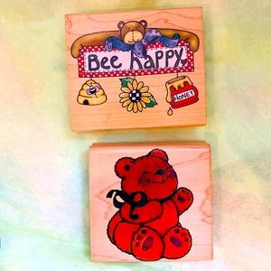 Hand made big fluffy Bear & Bee Happy Art Stamps